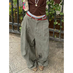 Deeptown Y2K Vintage Women Cargo Pants Harajuku Oversized Wide Leg American Retro Pants Baggy Casual Summer Thin Trousers Gyaru