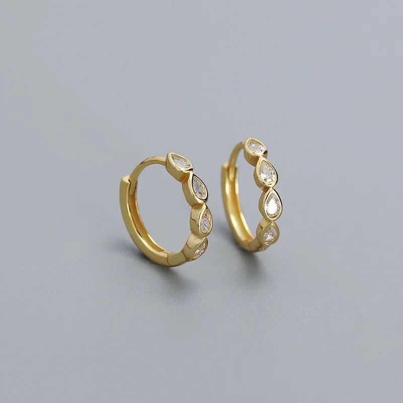 WANTME 925 Sterling Silver Fashion Simple Drop Row Zircon Ear Buckle for Women Elegant European Hoop Earrings Piercing Jewelry