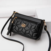 Double Zipper Crossbody Bag Fashion PU Diamond Lattice Shoulder Bag