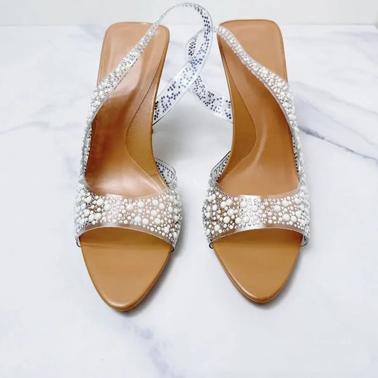 Rhinestone Slingback Pumps Women High Heeled Sandals Lady Elegant