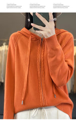 autumn and winter hooded cardigan women's knitted top loose sweater casual