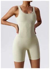 Women's Yoga Rompers One Piece Tummy Control Seamless Ribbed Jumpsuit Padded