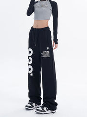 Sweatpants Women Korean Black Letter Print Wide Leg Pants Fashion Hip Hop