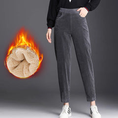 Thick Plush Corduroy Casual Pants For Women Fashion Warm Autumn Winter Trousers