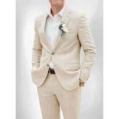 High-end Summer Beige Linen Wedding Suits for Men 2 Pieces