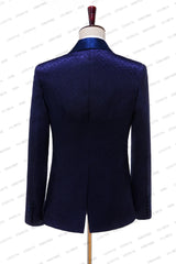 Men Suit Navy Blue Satin Shawl Lapel Suit Male Wedding Groom Slim Fit