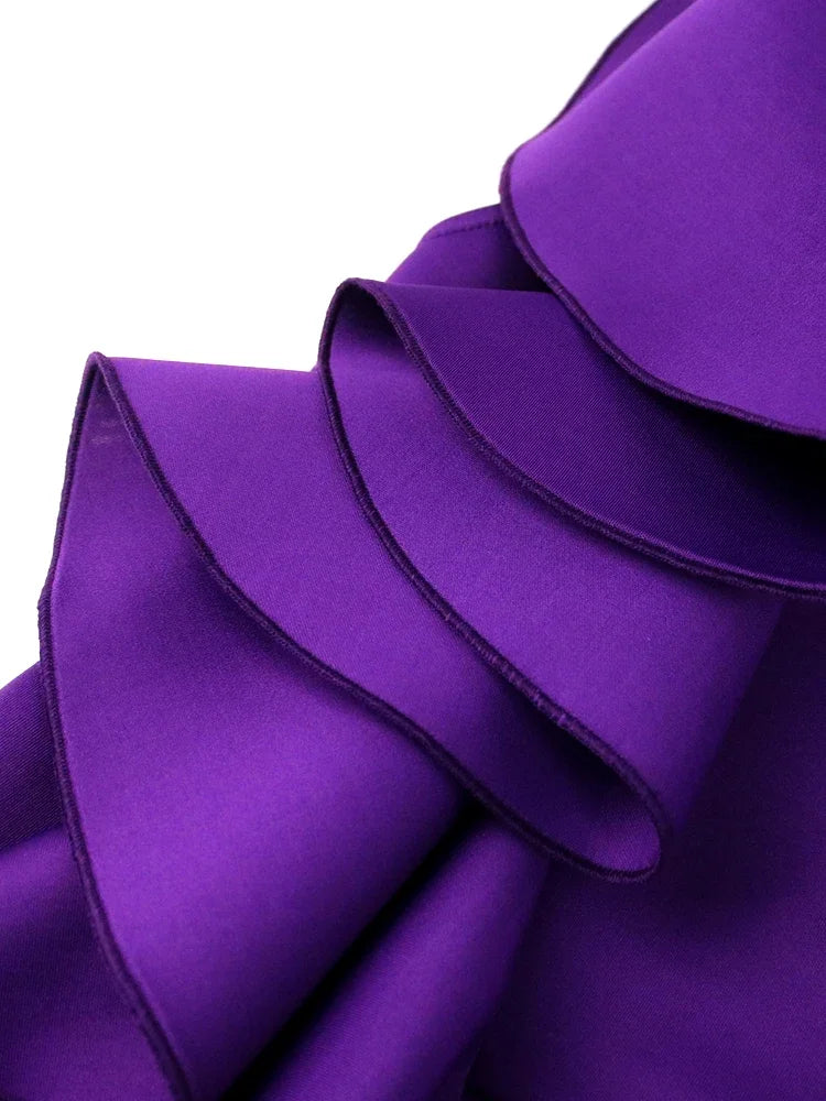 Women Ruffle Dresses One Shoulder High Waist Irregular Hem Mermaid Dress
