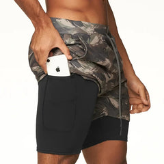 Running Shorts Men 2 In 1 Double-deck Quick Dry GYM Sport Shorts Fitness Jogging