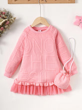 Children Girl Embossed Letter Long Skirt Autumn Long Sleeve Dress