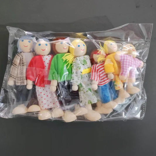 Kids Wooden Furniture Miniature Play Toy Mini Dolls Set Figures Family Humanoid Doll Children House Boys Girls Pretend Gifts