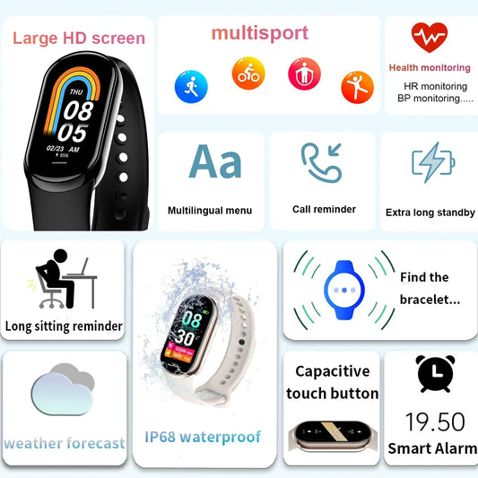 Sports Smart Watch Music Control Fitness Calorie Track Bracelet Phone Information Remind Steps Bluetooth Smart Watches M8 Band