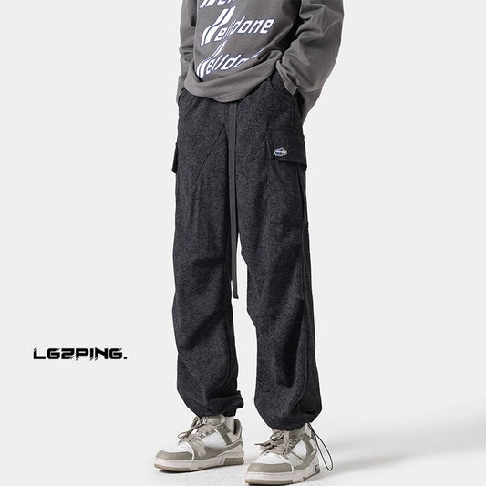 Men's Corduroy Pants Straight Leg Streetwear Side Pockets Sweatpant Vintage