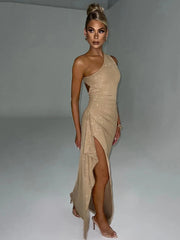 Formal attire Dresses: One Shoulder Dress Women Shiny Backless Elegant Evening Dress