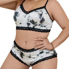 Plus-size Bra Panties Set Chinese Style Ink Print Underwear Push up Cross-strap