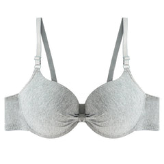 Women Cotton Gathered Bra Deep V Underwire Ladies Brassiere Push Up