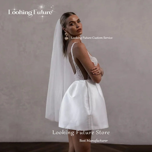 White Bridesmaid Dresses: Mini Ball Gown High Waist White Wedding Dress