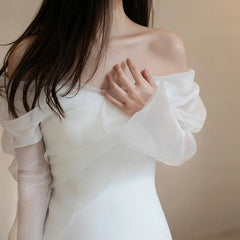 One Shoulder Satin Light Wedding Dress with Simple and Slim Fit Sweet
