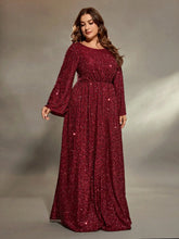 Mgiacy plus size Round neck flared sleeves bust pleated sequins A full skirt