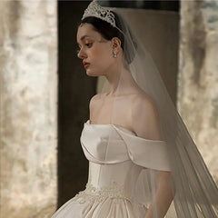 White Bridesmaid Dresses: Off The Shoulder Short Sleeve Strapless Neck Lace Up Back