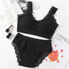 Lace Underwear Set Padded Bra Set Without Steel Ring Solid Women's
