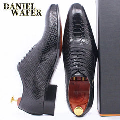 Fashion Men Dress Leather Shoes Snake Skin Prints Classic Style Wine Blue