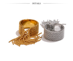 Statement Stainless Steel Chain Tassel Finger Ring Adjustable 18K PVD Plated