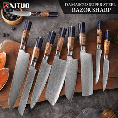 1-9 Piece Kitchen Knives Set Damascus Steel Chef Knife Sharp Cut Vegetables