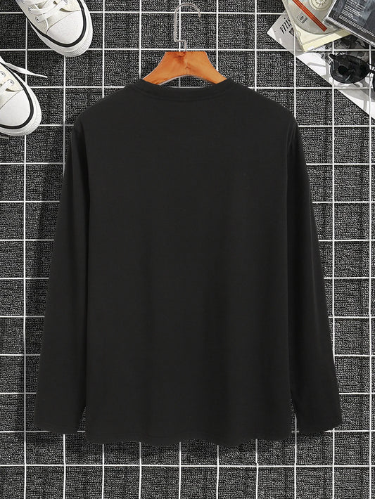 Trendy new long-sleeved t-shirt men's simple printed round neck T-shirt trend versatile casual tops men's T-shirt