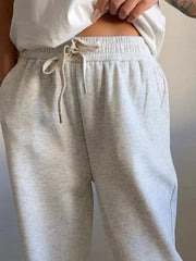 Sweatpants Women Winter Straight Leg Fleece Pants Elastic Waist Gray Velvet Trousers