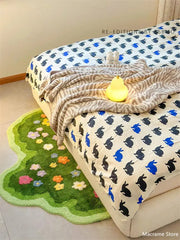 Wavy Shape Green 3D Flower Tufted Rug Soft Tufting Sofa Carpet Absorbent
