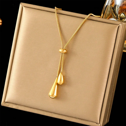 DOTIFI Stainless Steel Pull Adjustable Water Drop Shape Tassel Charm Necklace Fashion Personality High-Grade Jewelry Gifts