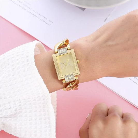UTHAI Watch Women Square Diamond Inlaid Square Light Luxury Fashion Quartz Watches Metal Female Bracelet Wristwatch Girl Clock