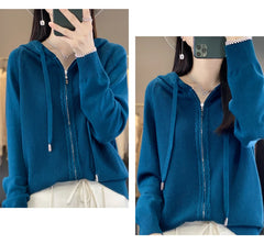 autumn and winter hooded cardigan women's knitted top loose sweater casual