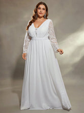 Mgiacy plus size Deep V shoulder lace long sleeve chest pleated chiffon wedding dress