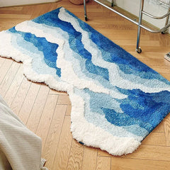 Wave Rug High-Quality Flocking Anti Slip Carpet Bathroom Blue Sea Tufted Carpet