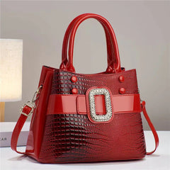 Diamond Handbags For Women Patent Leather Crocodile Stone Pattern