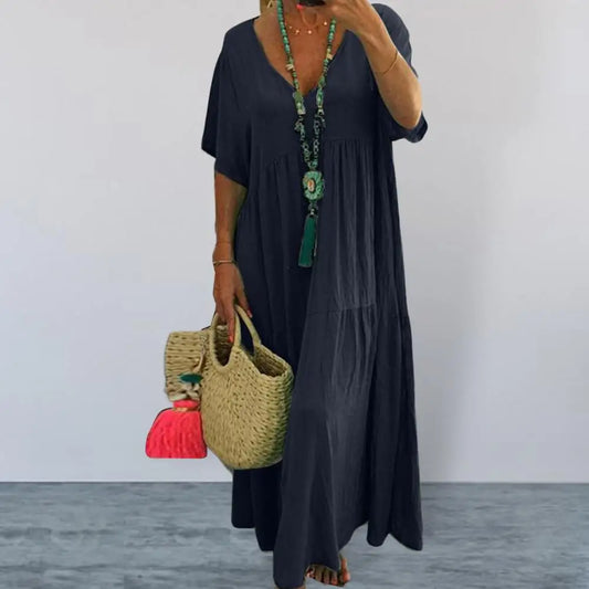 Soft Chic Big Hem Beach Maxi Dress Plus Size Lady Summer Dress Ankle Length