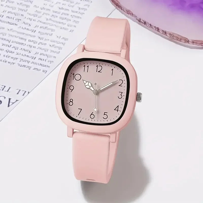 1/10PCS Fashion Square Women Watches Casual Silicone Band Quartz Wristwatch for Girls Clock Reloj Mujer(Without Box)