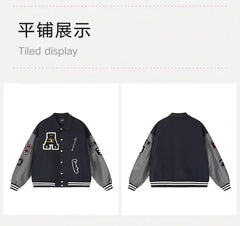 Letter Embroidery Bomber Jacket Men Women Autumn Winter Leather Sleeves