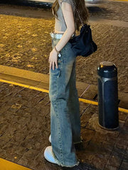 Korean High Waist Slim Jeans Office Lady Casual Vintage Denim Trousers