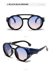 New Unisex Vintage Steampunk Sunglasses Men's Designer Designer Retro Round Leather Sun Glasses Steam Punk Outdoor Goggles UV400