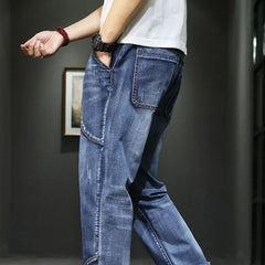 Pants Straight Trousers with Pockets Blue Jeans for Men Retro Baggy Buggy