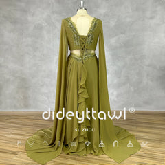 Evening Dresses: V-Neck Cut Out Long Sleeves Prom Dress A Line Tiered Lace Up