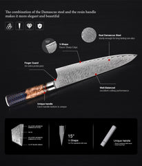 1-9 Piece Kitchen Knives Set Damascus Steel Chef Knife Sharp Cut Vegetables