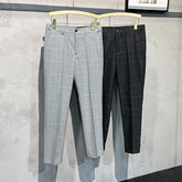 Plaid Suit Pants Men Summer Thin Casual Trousers Ankle Length Business Formal Dress