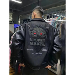 Men's spring and autumn baseball uniform Y2K retro trend leather jacket heavy