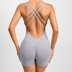 Cross Back Women Yoga Jumpsuit Hip Lifting Sports Shorts Tracksuit One Piece