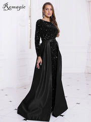 Homecoming Dresses: Modest Stretch Sequin Full Sleeve Evening Party Gown