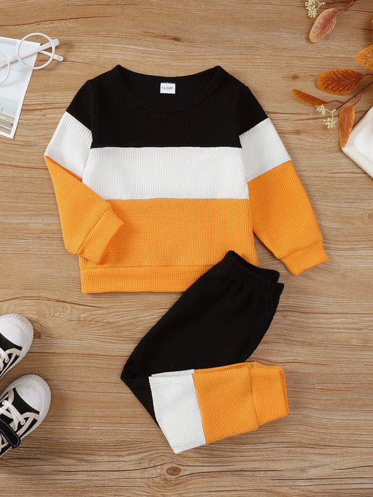 2PCS Kids Boy Clothing Set Fashion Color Block Long Sleeve Top+Pants Spring&Autumn Handsome Sports Outfit for Children 1-6 Years