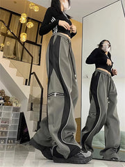 Line Design Pant Women Drawstring Pockets Wide Leg Chic Punk Pants